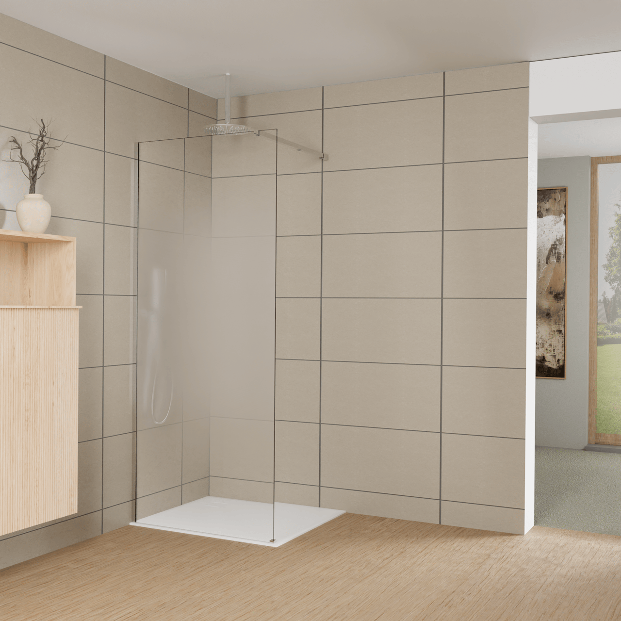 Balmani Modular Walk-In Dusche: 90 x 200 cm, Permafrost, inklusive Coating, Profil Chrom glänzend