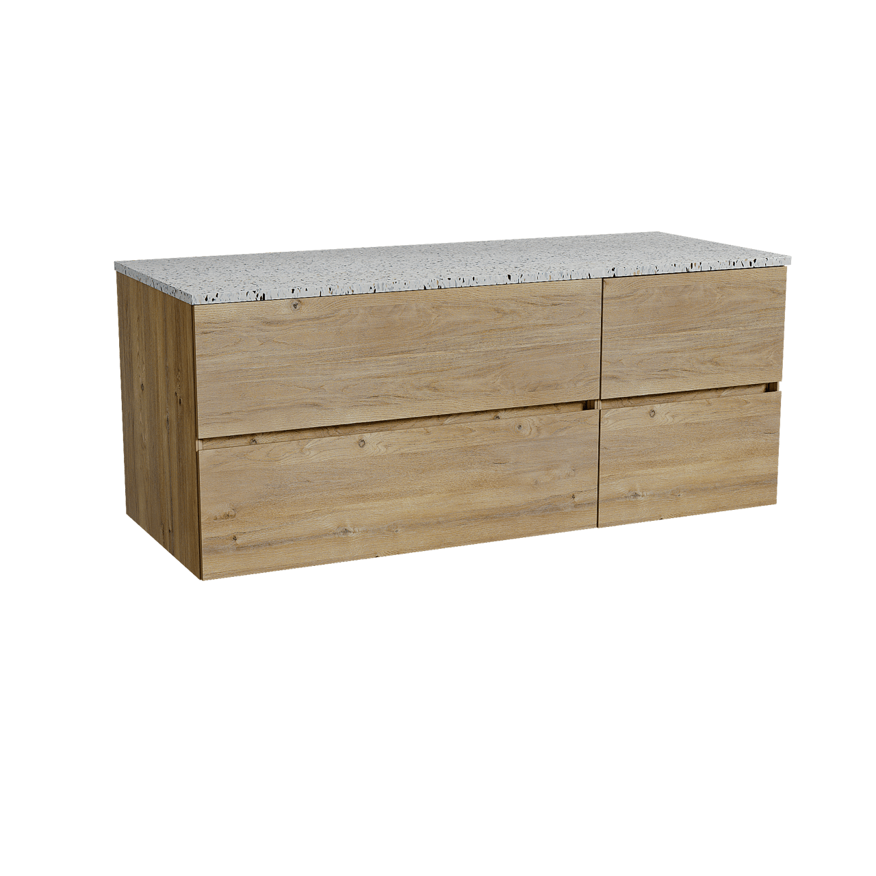 Storke Edge meuble salle de bains suspendu 130 x 52 cm chêne brut avec Tavola tablette simple ou double en blanc/noir mat terrazzo