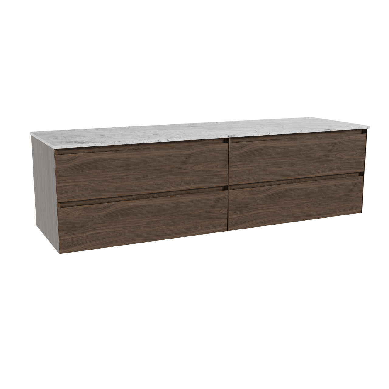 Balmani Mitra hängendes Möbelstück Set: 180 x 55 cm, Amerikanischer Nussbaum, mit Stretto Einzel- oder Doppel Waschtischplatte, Marmor Carrara