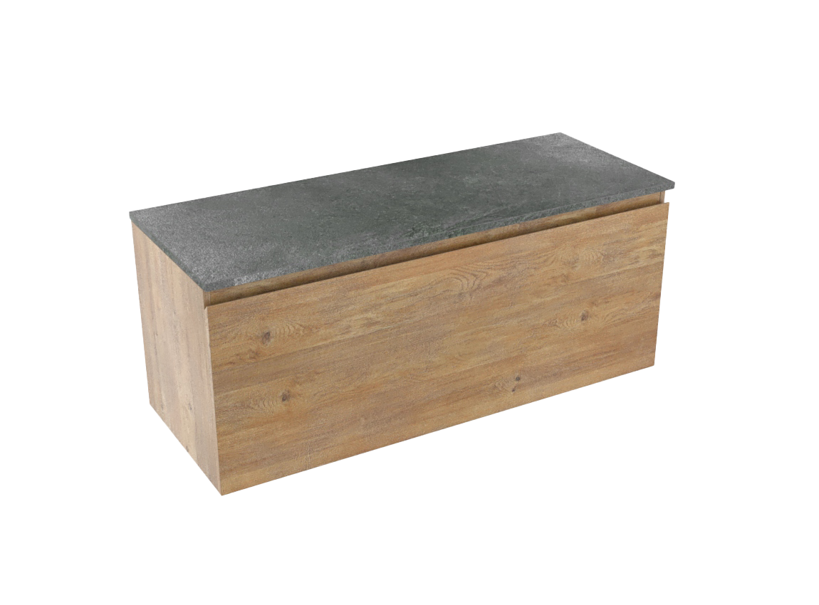 Linie Lado zwevend badmeubel 120 x 46 cm naturel eiken met Lado enkel of dubbel wastafelblad in melamine grijze leisteen