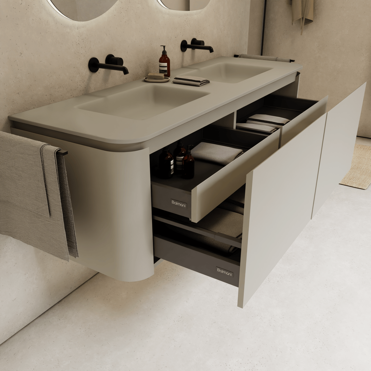 Balmani Moon double vasque top solid soie grise matte 160 x 55 cm