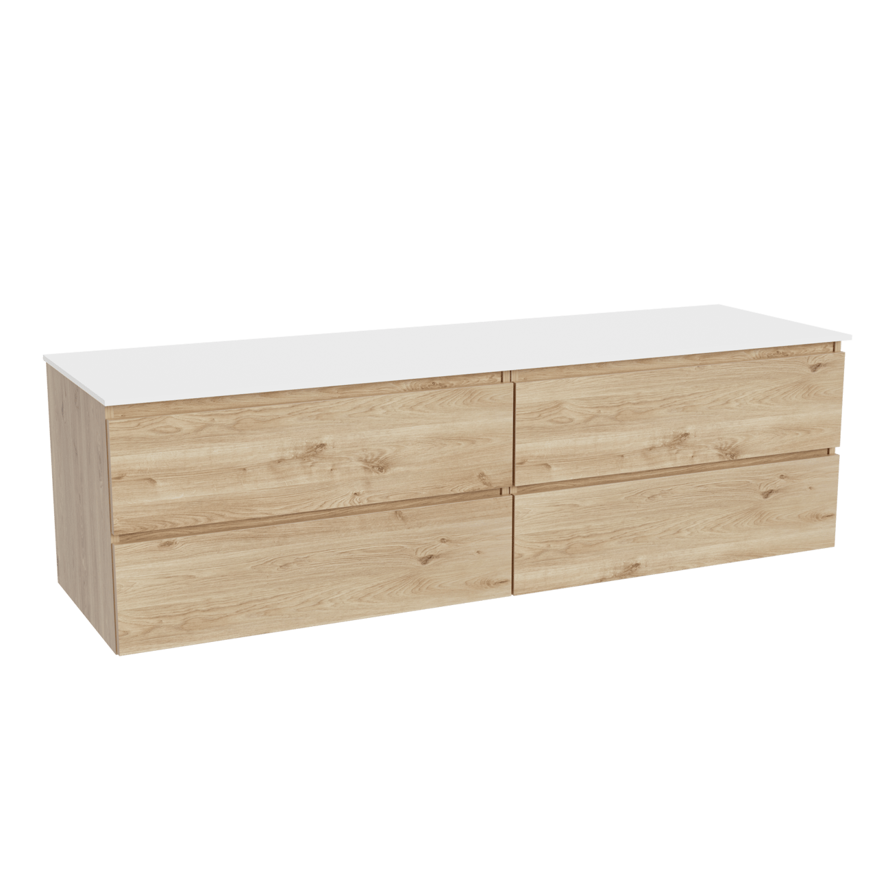 Balmani Lucida meuble salle de bains suspendu 180 x 55 cm chêne brut avec Stretto tablette simple ou double en solid surface blanc mat