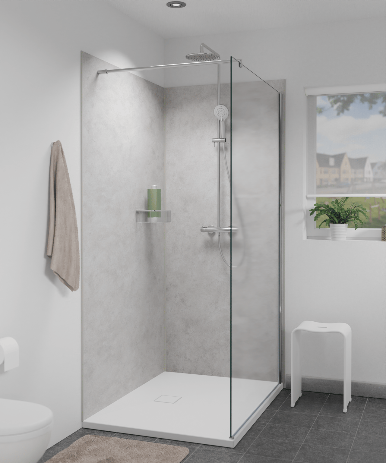 Linie Plato Duschrückwand Set 120x210 cm & 90x260 cm, PVC, Clermont hellgrau