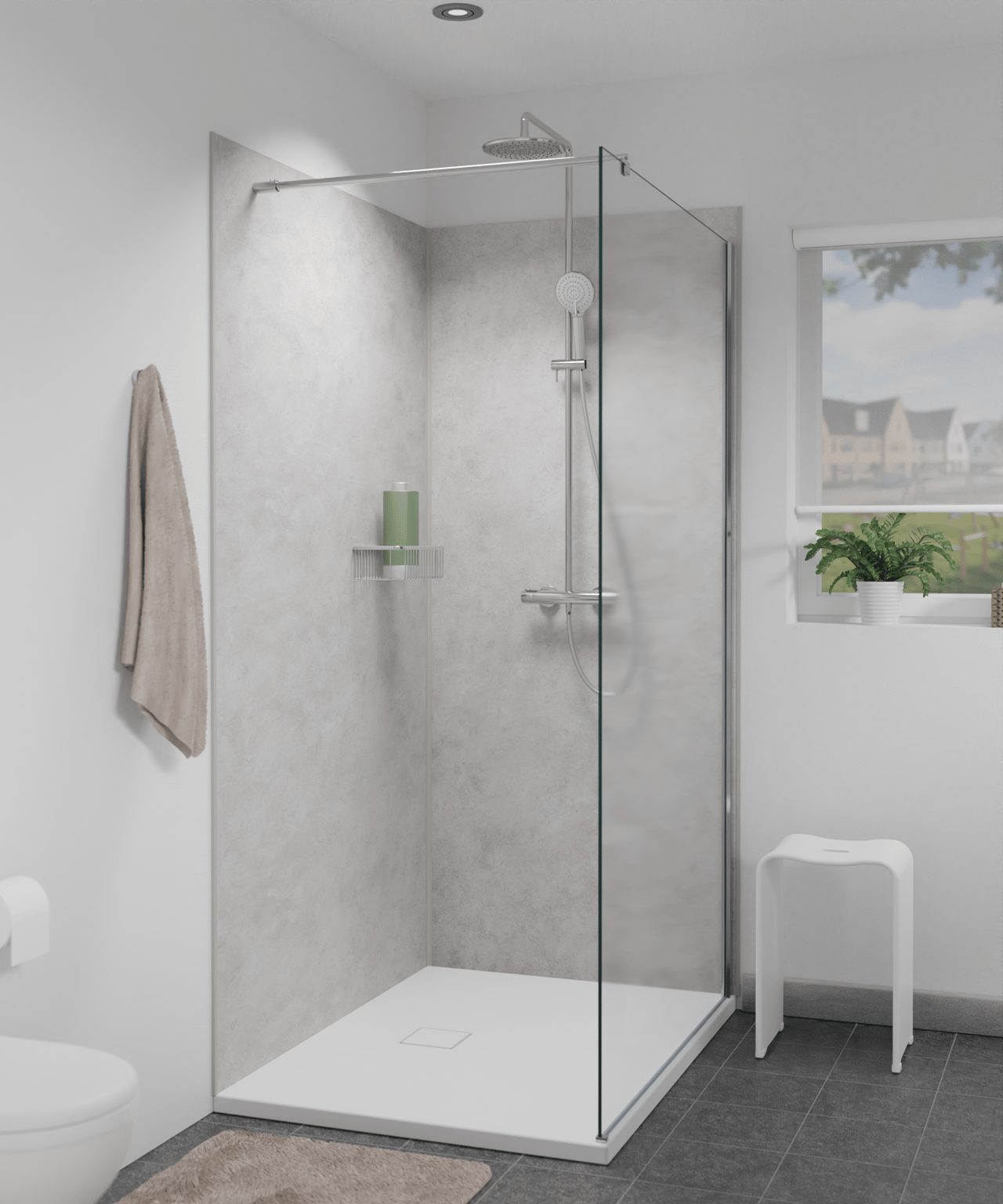 Linie Plato Duschrückwand: 120 x 90 x 260 cm, PVC, Clermont hellgrau