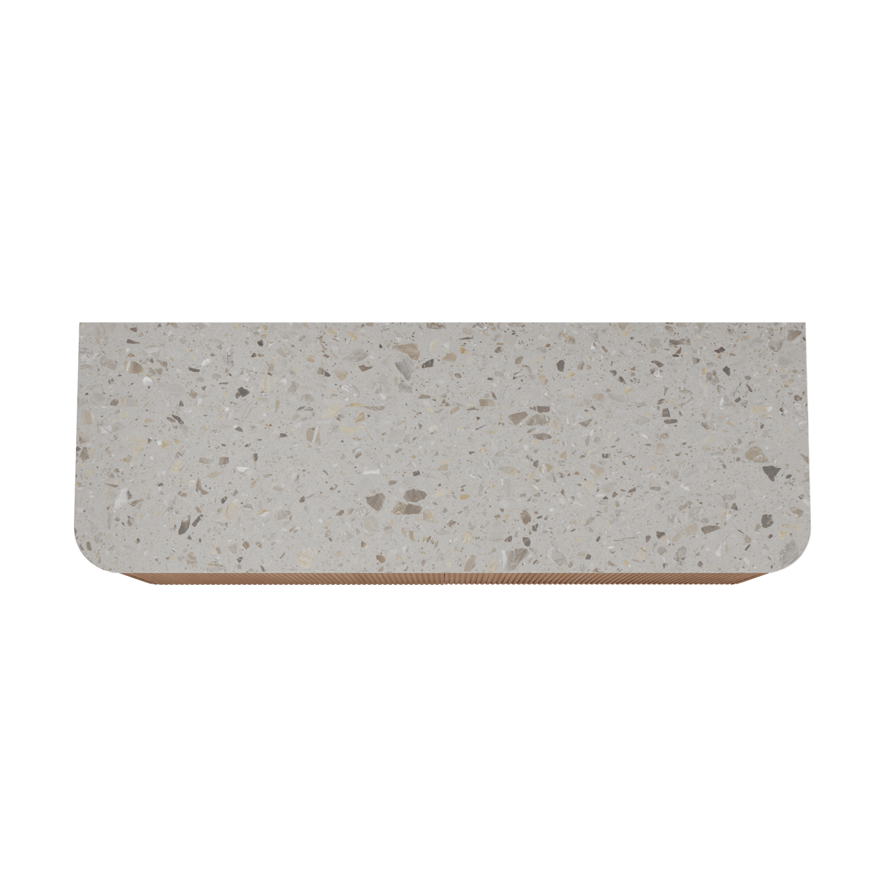 Balmani Moon hängendes Möbelstück Set: 160 x 55 cm, Naturbelassene Eiche, mit Moon Einzel- oder Doppel Waschtischplatte, Terrazzo in Greige, Vertikale symmetrische gerade Rippe