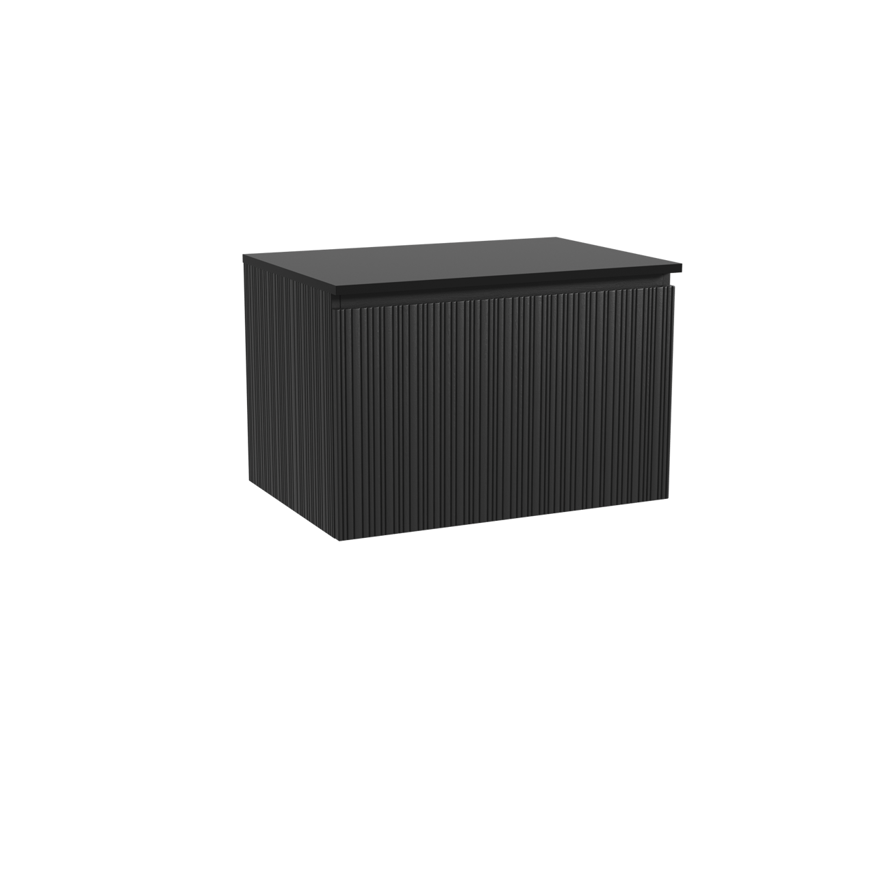 Storke Ribs zwevend badkamermeubel 75 x 52 cm zwarte eik met Panton enkel tablet in gepoedercoate mdf mat zwart, Verticale asymmetrische rechte ribbel