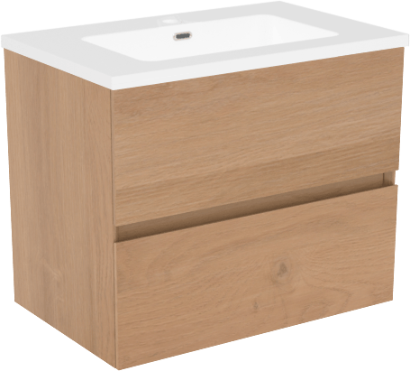 Storke Edge zwevend badmeubel 60 x 40 cm ruw eiken met Diva enkele wastafel in composietmarmer hoogglans wit
