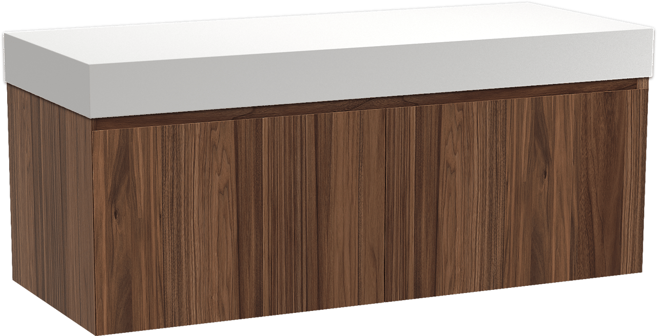 Balmani Idra zwevend badkamermeubel 135 x 55 cm notelaar met Dominus enkel of dubbel tablet in solid surface mat wit