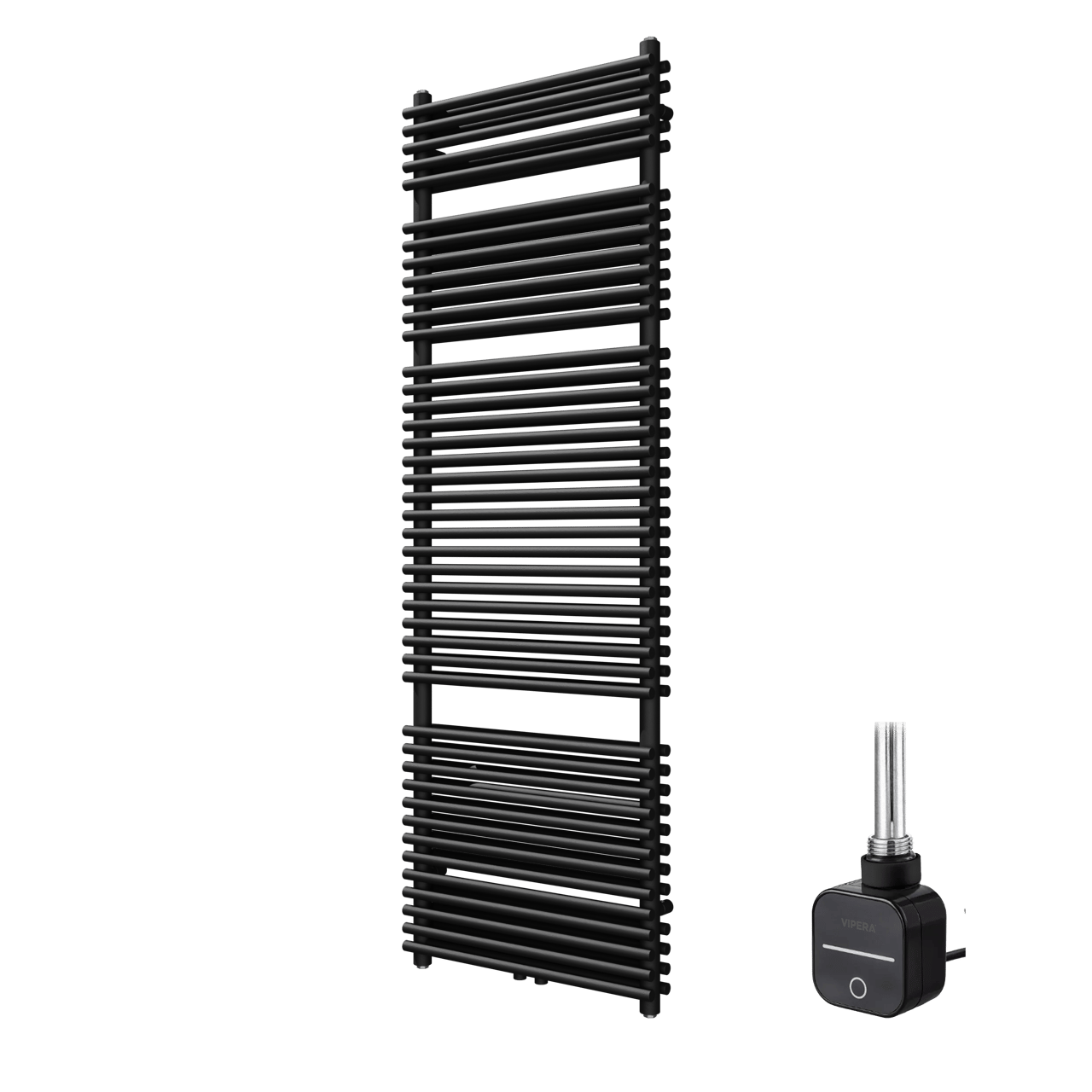 Vipera Alegria dubbele handdoekradiator 60 x 180 cm elektrische verwarming mat zwart zij- en middenaansluiting 1500W, weerstand inbegrepen