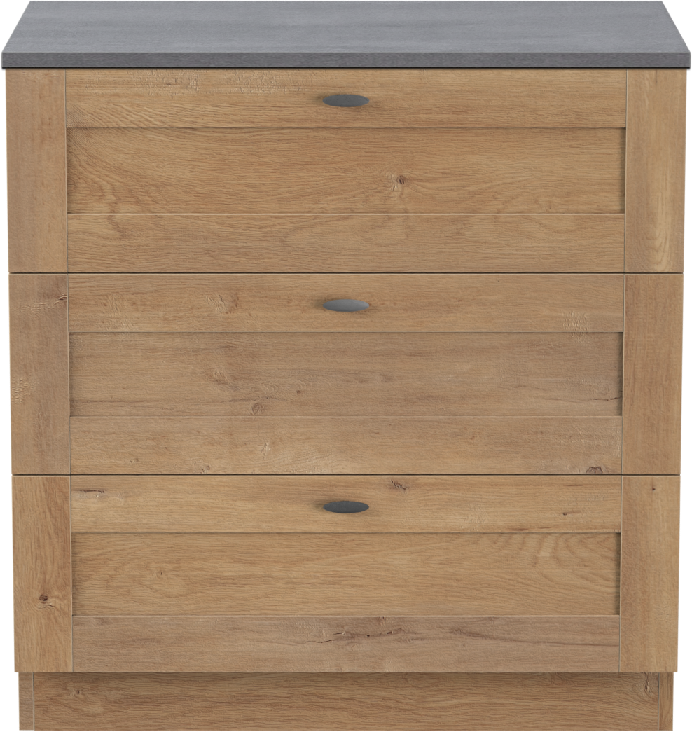 Linie Classo freistehendes Möbelstück Set: 80 x 46 cm, Naturbelassene Eiche, mit Lado Einzel Waschtischplatte, Melamin Beton dunkelgrau