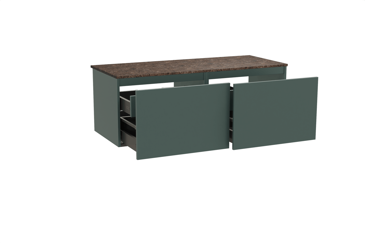 Balmani Sfera hängendes Möbelstück Set: 135 x 55 cm, Forest, mit Stretto Einzel- oder Doppel Waschtischplatte, Marmor Dark Emperador