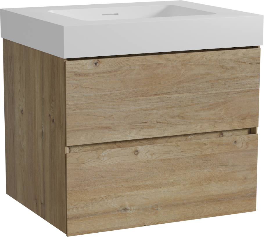 Storke Edge zwevend badmeubel 65 x 52 cm ruw eiken met Mata High enkele wastafel in solid surface mat wit