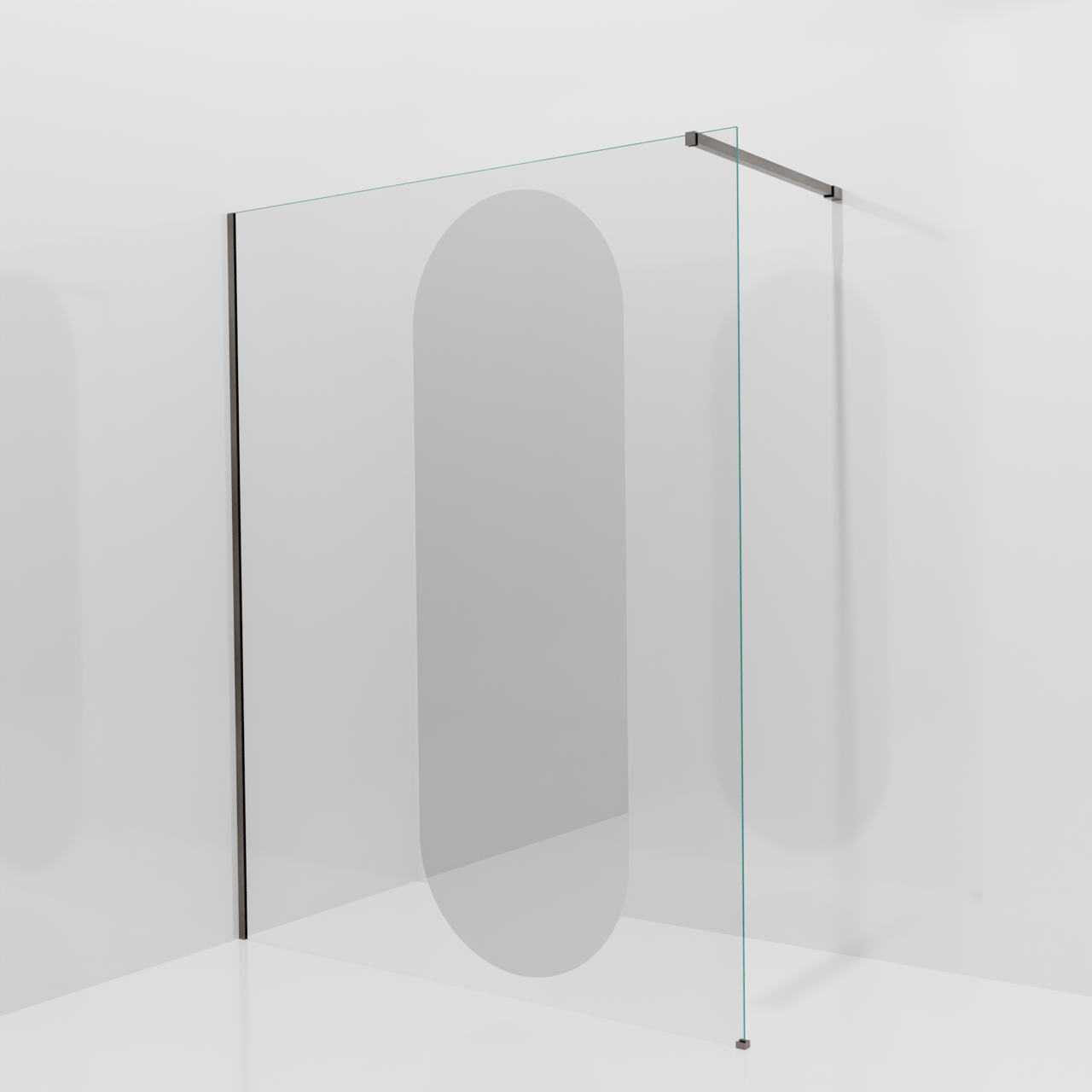 Balmani Modular Walk-In Dusche: 160 x 200 cm, Reflex-Spiegelglas Oval, Profil Brushed GunMetal