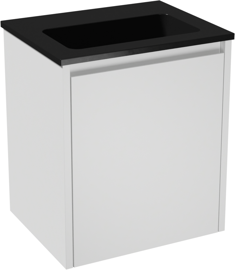Storke Seda hängendes Möbelstück Set: 45 x 35 cm, Weiß matt, mit Scuro Einzelwaschtisch, Quarz Schwarz matt
