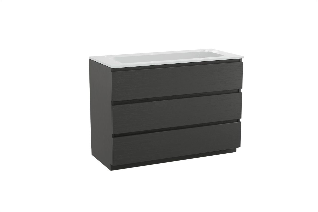 Balmani Lucida staand badkamermeubel 120 x 55 cm zwarte eik met Tablo Strada enkele wastafel in composietmarmer glanzend wit