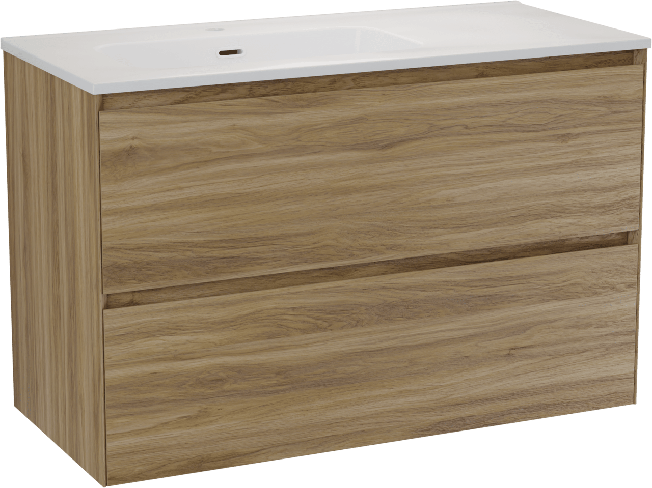 Balmani Mitra Compact meuble salle de bains suspendu 100 x 46 cm chêne sauvage avec Nostra plan vasque asymétrique à gauche en porcelaine blanc brillant