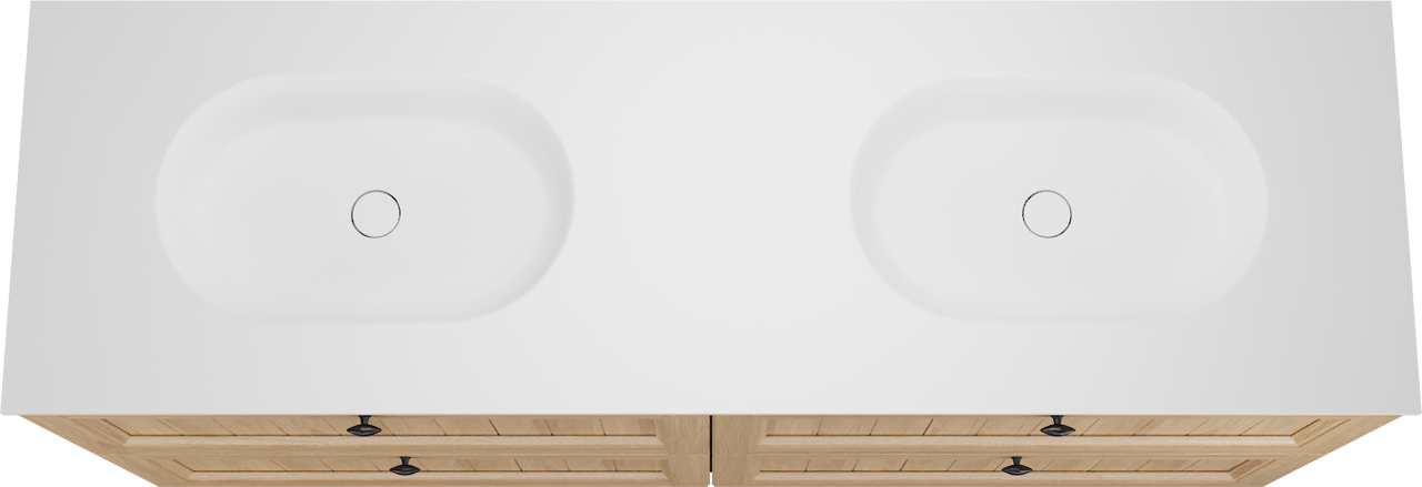 Balmani Lemon staand badkamermeubel 180 x 55 cm, fineer natuur eik met Tablo Oval dubbele wastafel in mat wit