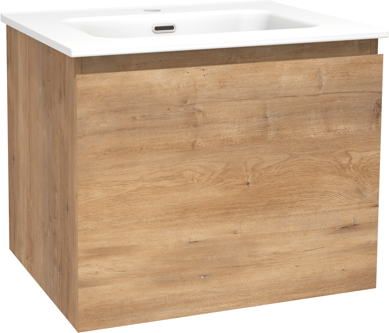 Linie Lado zwevend badmeubel 60 x 46 cm naturel eiken met Baro enkele wastafel in porselein mat wit