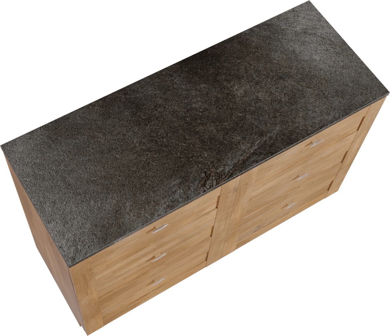 Linie Classo freistehendes Möbelstück Set: 120 x 46 cm, Naturbelassene Eiche, mit Lado Einzel- oder Doppel Waschtischplatte, Melamin Schiefergrau