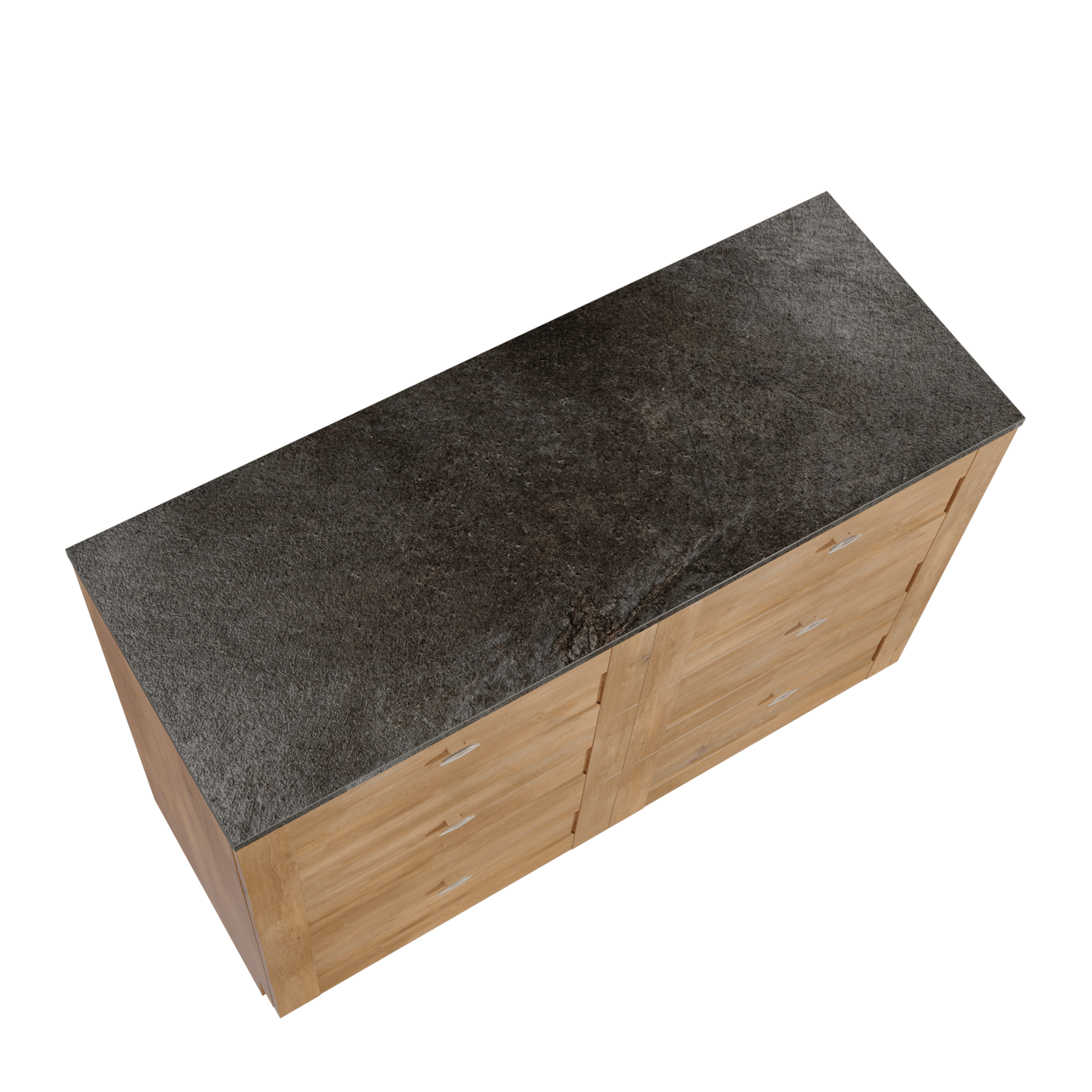 Linie Classo freistehendes Möbelstück Set: 120 x 46 cm, Naturbelassene Eiche, mit Lado Einzel- oder Doppel Waschtischplatte, Melamin Schiefergrau