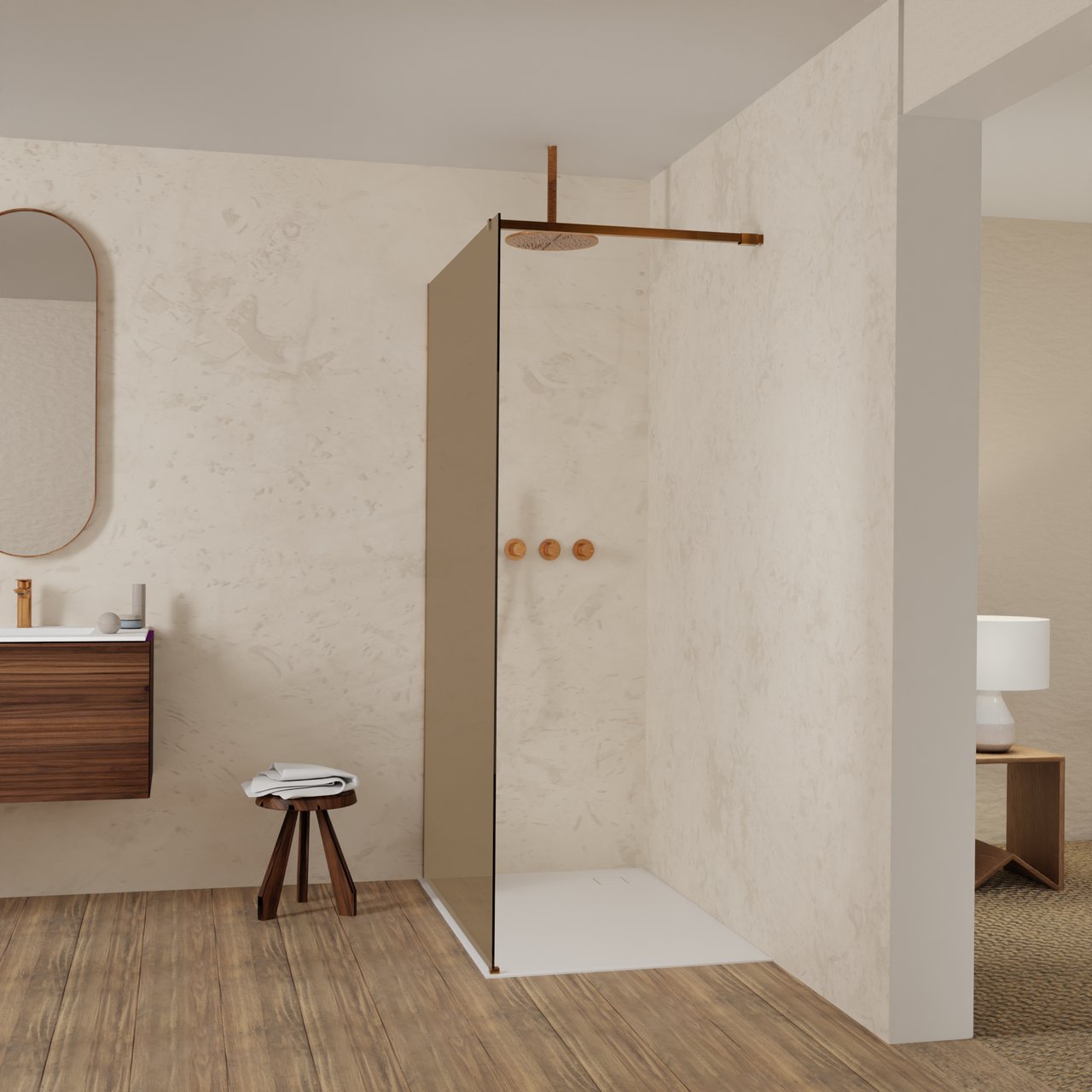 Balmani Modular inloopdouche: 120 x 200 cm, Brons glas, Brushed Rosegold profielen