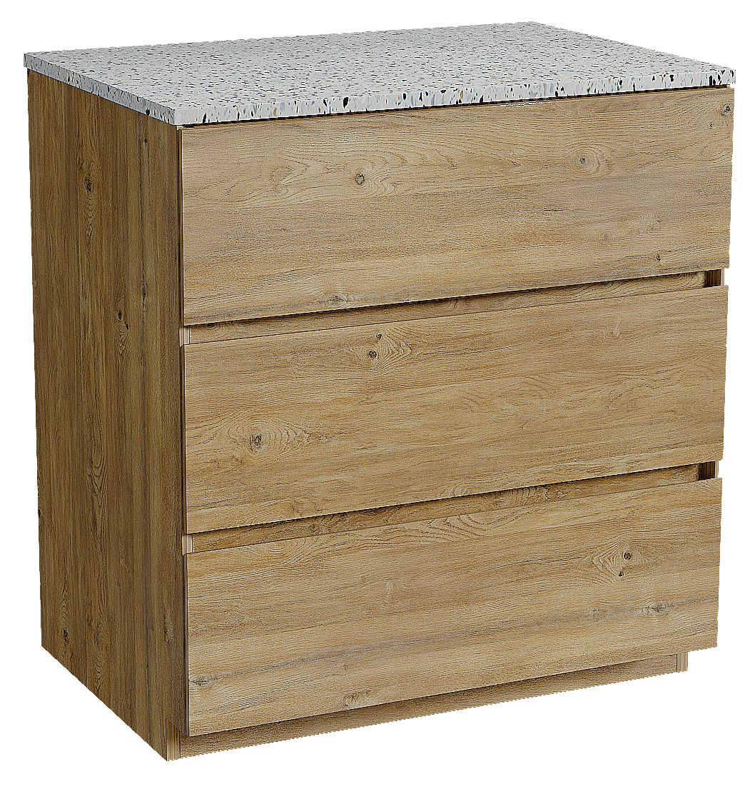 Storke Edge staand badmeubel 75 x 52 cm ruw eiken met Tavola enkel wastafelblad in mat wit/zwart terrazzo