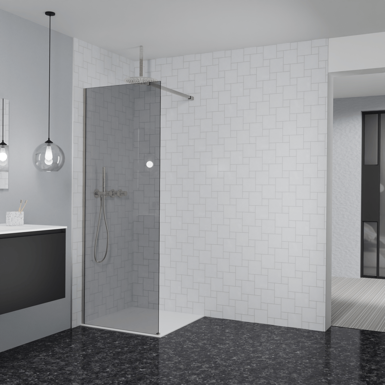 Balmani Modular douche à l'italienne: 80 x 200 cm, Verre fumé, Profil Brushed CoolMetal