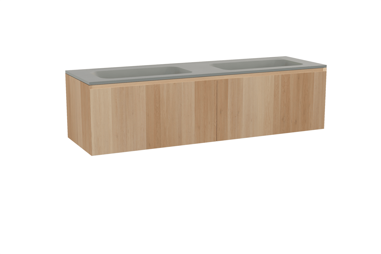 Balmani Idra meuble salle de bains suspendu 180 x 55 cm chêne naturel avec Tablo Strada double vasque en marbre composite soie grise