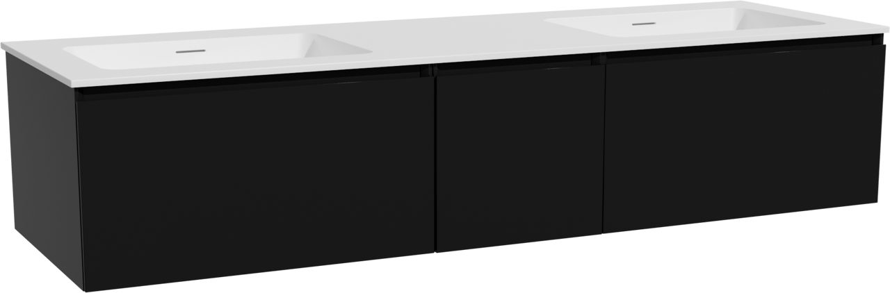 Storke Edge hängendes Möbelstück Set: 165 x 52 cm, Schwarz matt, mit Mata Doppelwaschtisch, Solid Surface Weiß matt