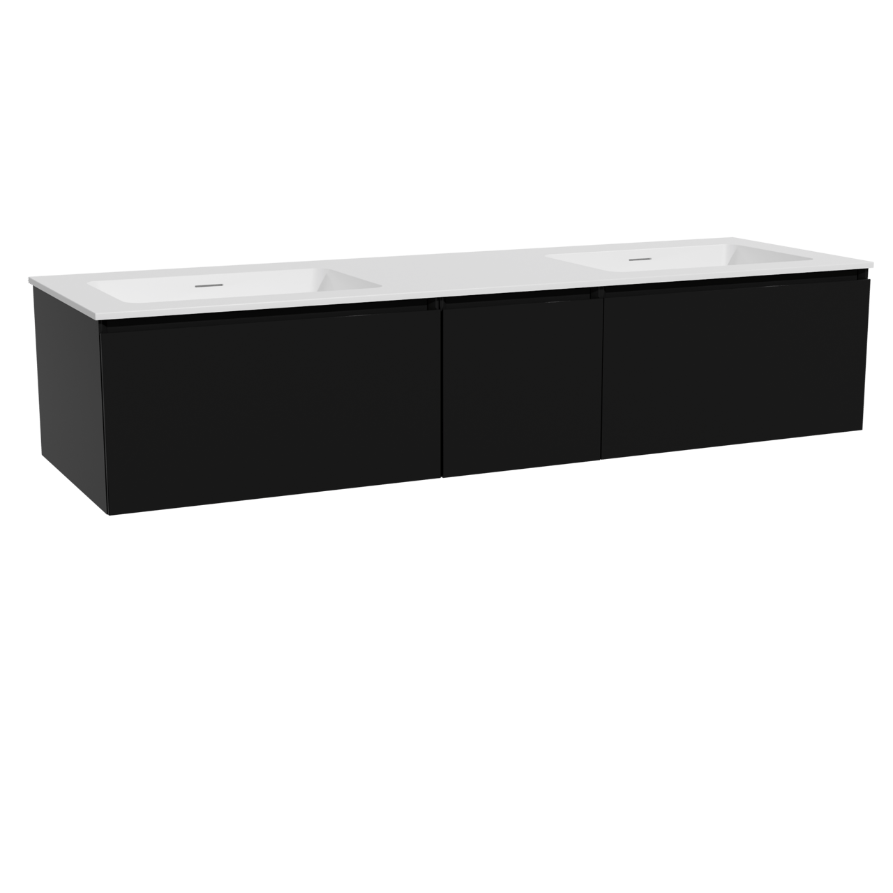 Storke Edge hängendes Möbelstück Set: 165 x 52 cm, Schwarz matt, mit Mata Doppelwaschtisch, Solid Surface Weiß matt