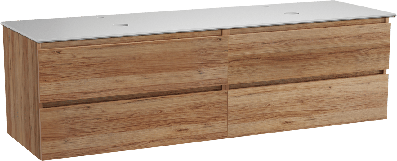 Balmani Lucida meuble salle de bains suspendu 180 x 55 cm teck avec Facetta tablette double en solid surface blanc mat