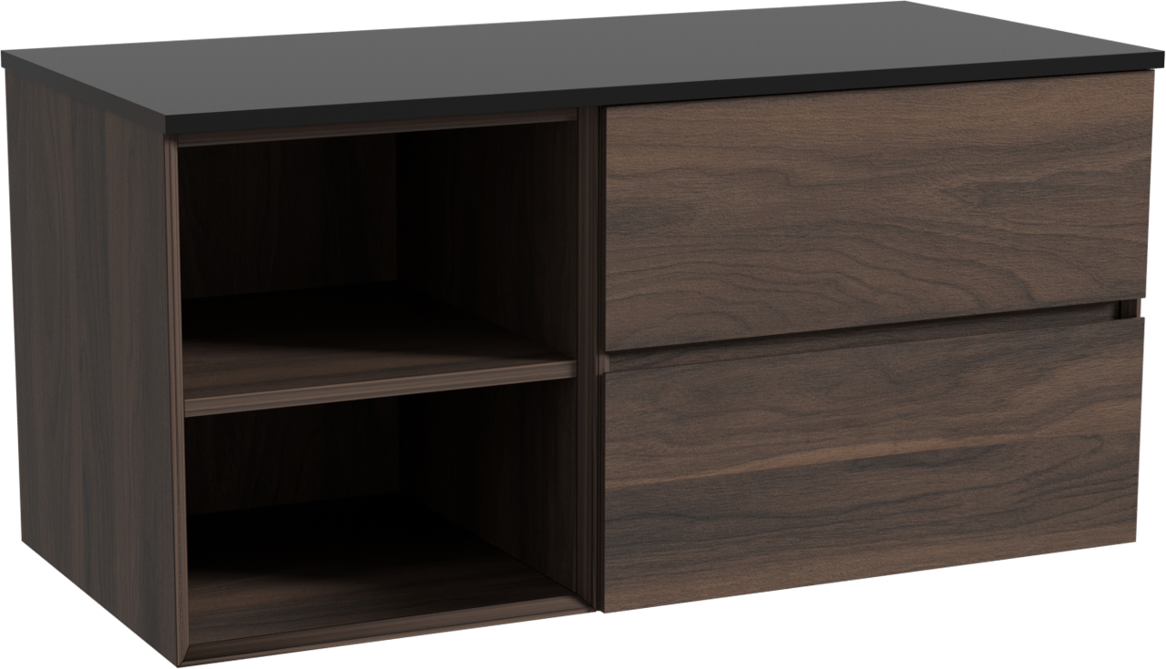 Storke Edge meuble salle de bains suspendu 110 x 52 cm noyer avec Panton tablette simple en mdf enduit de poudre noir mat