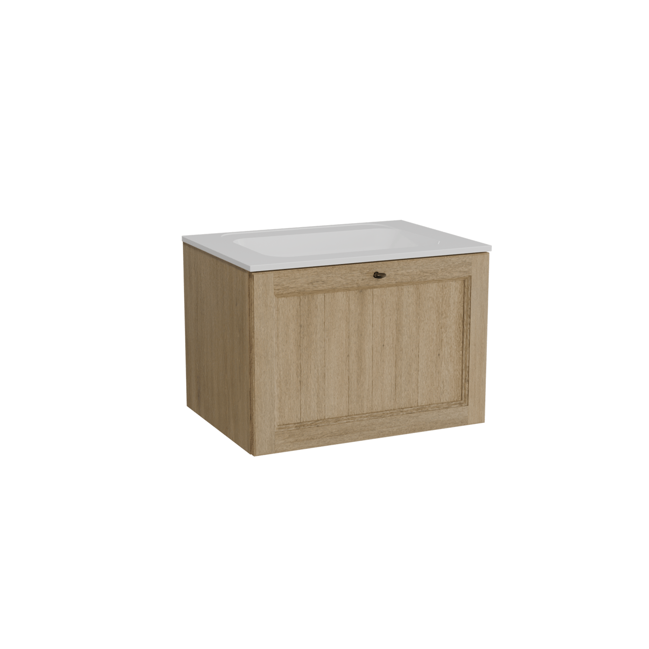 Balmani Lemon zwevend badmeubel 75 x 55 cm verweerd eiken met Tablo Strada enkele wastafel in composietmarmer hoogglans wit