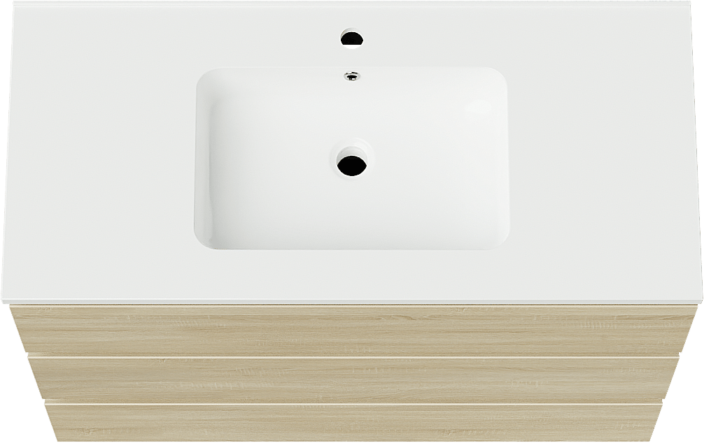 Linie Lado staand badmeubel 100 x 46 cm wit eiken met Vano enkele wastafel in composietmarmer hoogglans wit