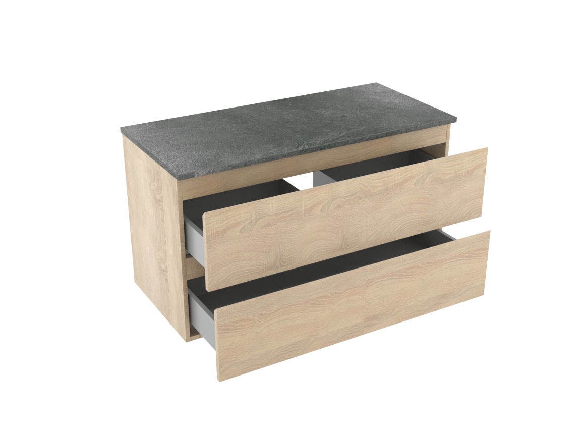 Linie Lado hängendes Möbelstück Set: 100 x 46 cm, Weiße Eiche, mit Lado Einzel- oder Doppel Waschtischplatte, Melamin Schiefergrau