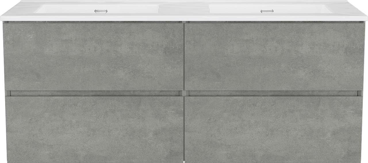 Storke Edge meuble salle de bains suspendu 130 x 52 cm béton gris foncé avec Kera double vasque en porcelaine blanc brillant, bondes incluses