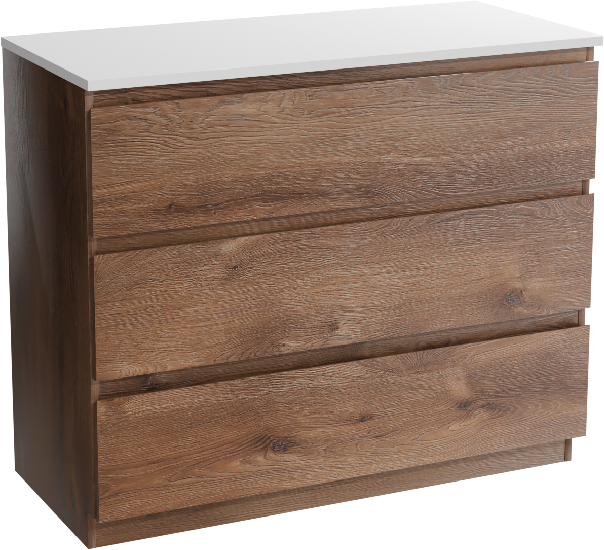 Linie Lado staand badkamermeubel 100 x 46 cm bruine eik met Lado enkel of dubbel tablet in composietmarmer glanzend wit