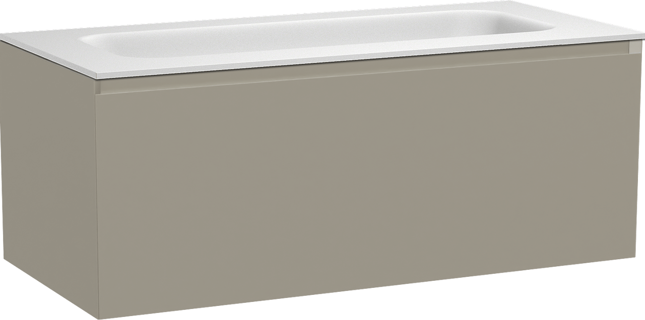 Balmani Idra zwevend badmeubel 120 x 55 cm steengrijs met Tablo Arcato enkele wastafel voor 2 kraangaten in solid surface mat wit