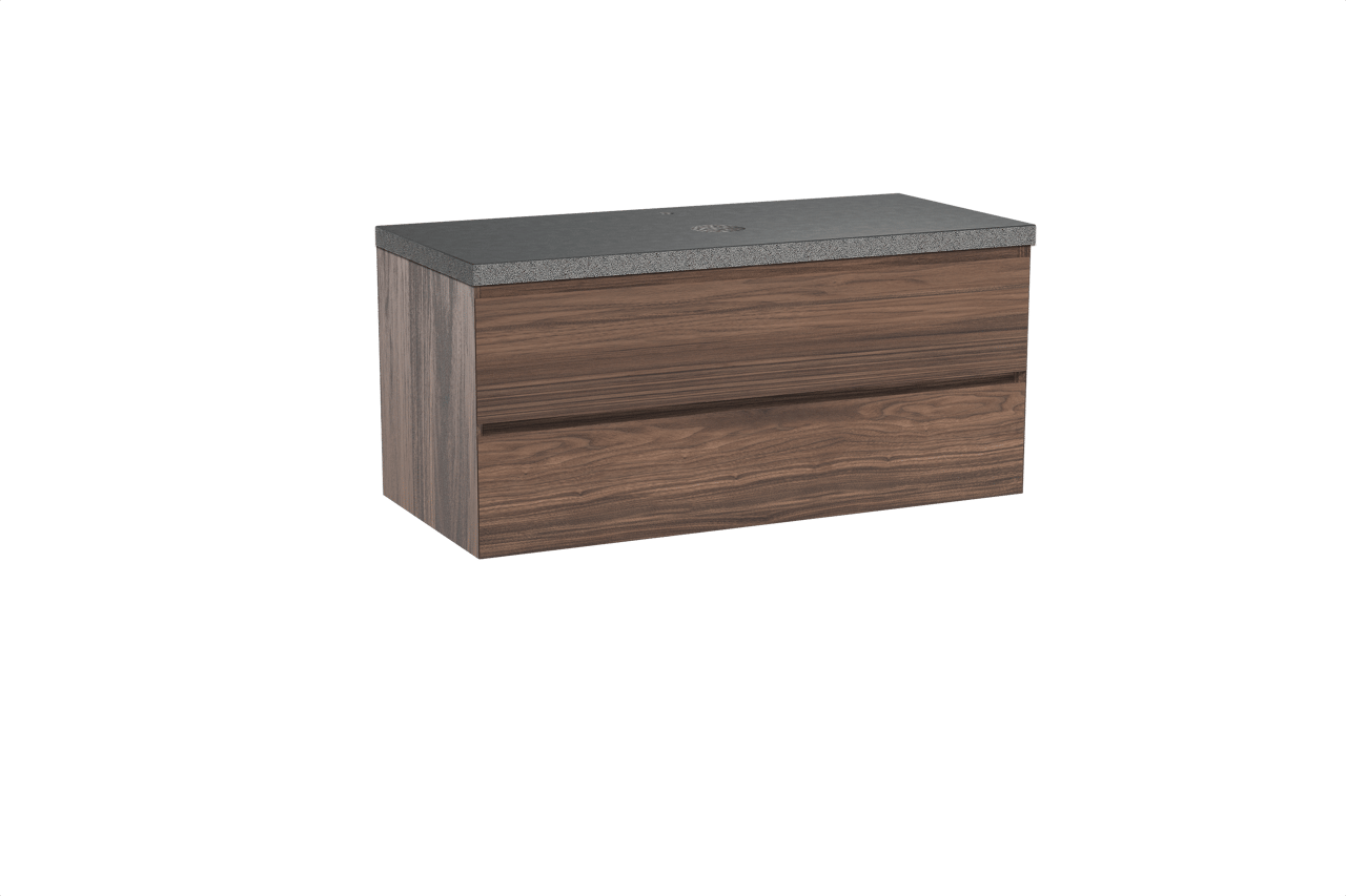 Balmani Mitra zwevend badkamermeubel 120 x 55 cm notelaar met Rock enkel tablet in graniet zwart