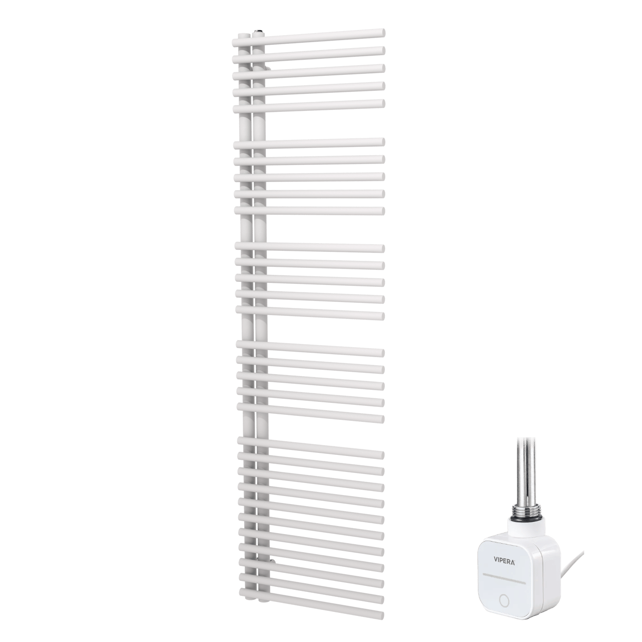 Vipera Nevada enkele handdoekradiator 50 x 180 cm elektrische verwarming mat wit middenaansluiting 800W, weerstand inbegrepen