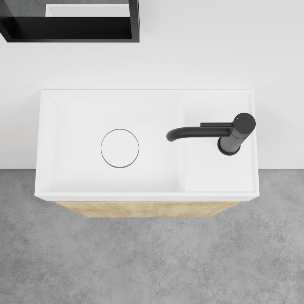 Balmani Mitra zwevend toiletmeubel 42 x 21 cm naturel eiken met Loop wastafel in matte Solid Surface