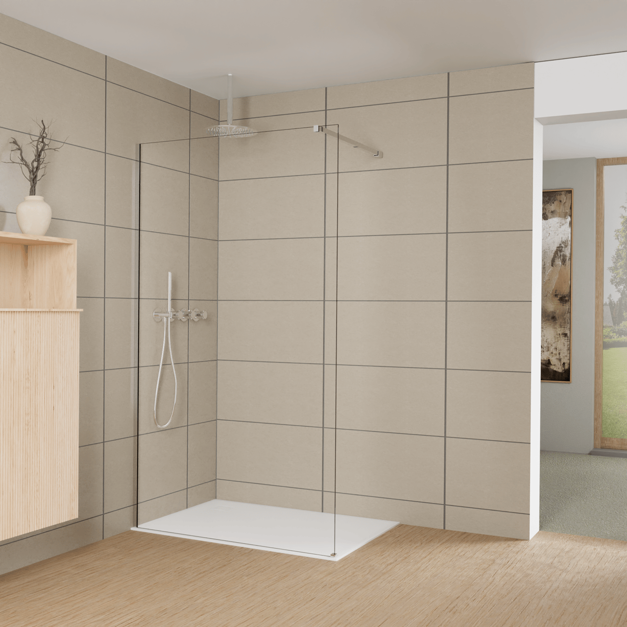 Balmani Modular Walk-In Dusche: 120 x 200 cm, Klarglas, Profil Chrom glänzend
