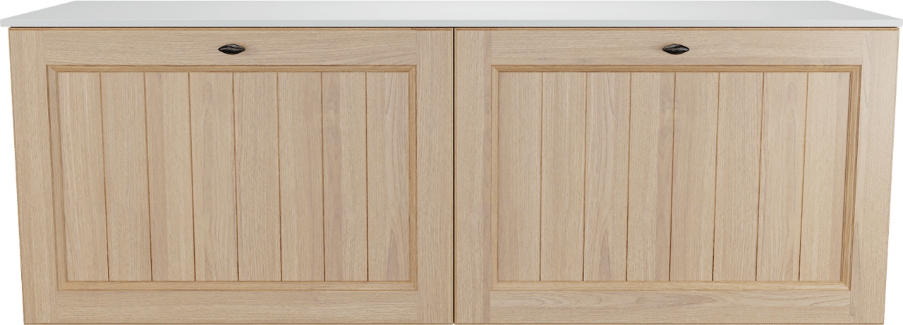 Balmani Lemon zwevend badkamermeubel 150 x 55 cm, fineer natuur eik met Stretto enkel of dubbel tablet in mat wit