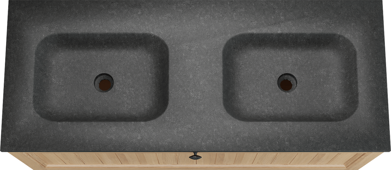 Balmani Lemon zwevend badkamermeubel 135 x 55 cm, fineer natuur eik met Tablo Arcato dubbele wastafel in graniet zwart