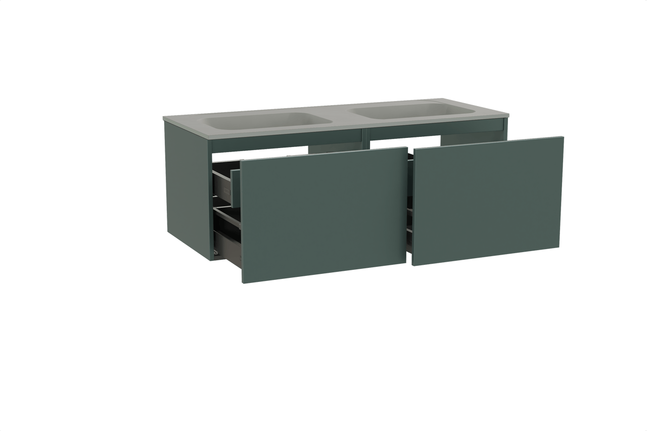 Balmani Sfera meuble salle de bains suspendu 135 x 55 cm forest avec Tablo Strada double vasque en marbre composite soie grise