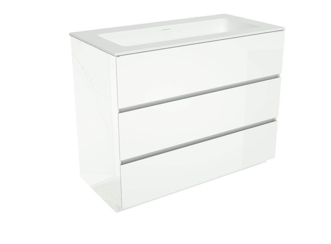 Storke Edge meuble salle de bains à poser 105 x 52 cm blanc brillant avec Mata lavabo simple pour 2 trous de robinet en solid surface blanc mat