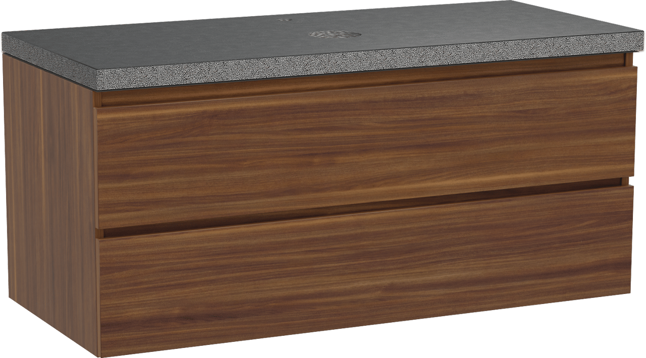 Balmani Lucida zwevend badkamermeubel 120 x 55 cm amerikaanse notelaar met Rock enkel tablet in graniet zwart