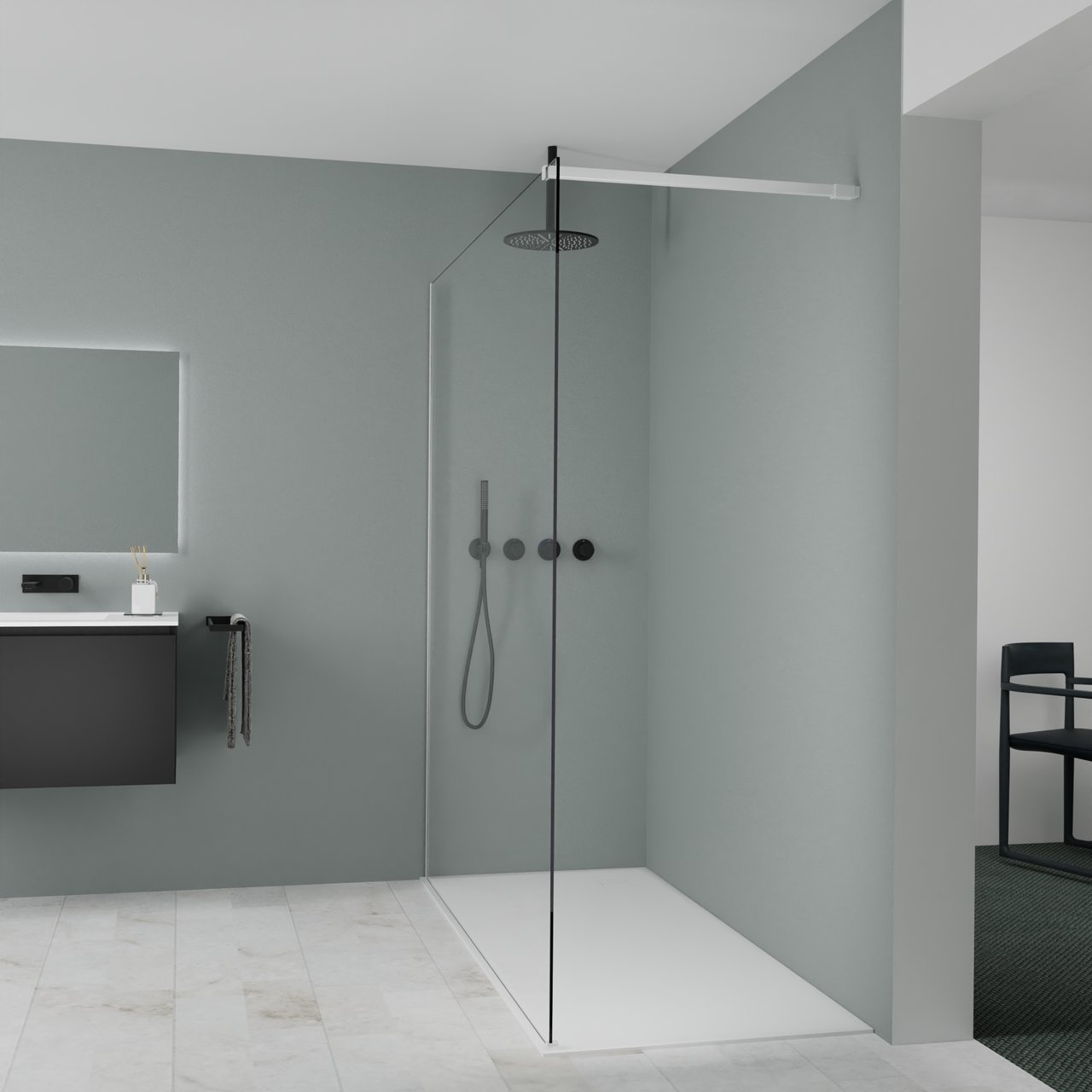 Balmani Modular douche à l'italienne: 180 x 200 cm, Verre extra transparent, avec coating, Profil Blanc mat