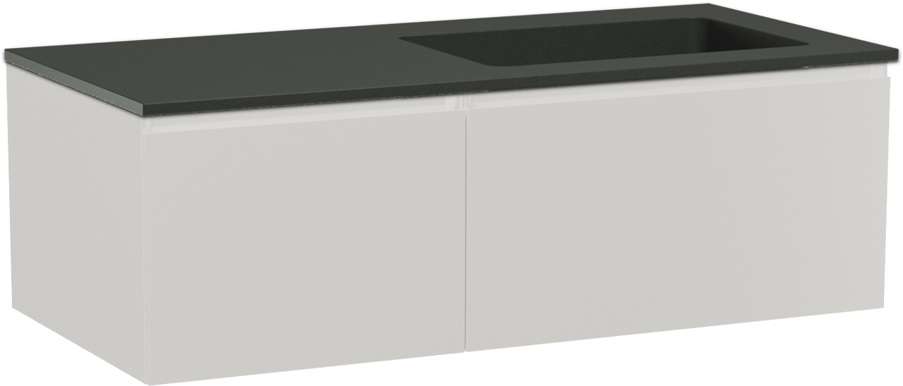 Storke Edge meuble salle de bains suspendu 110 x 52 cm blanc brillant avec Scuro vasque asymétrique droite en quartz noir mat