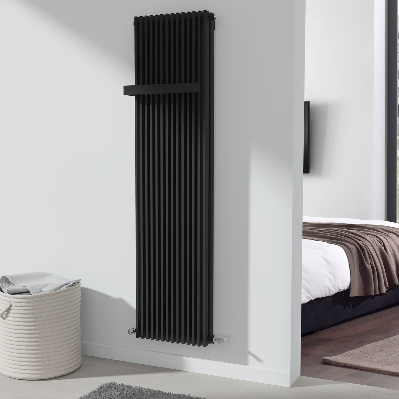 Vipera Corrason dubbele badkamerradiator 50 x 180 cm centrale verwarming mat zwart zij- en middenaansluiting 2.537W